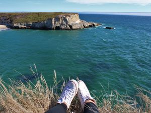 Preview wallpaper sea, coast, feet, view, landscape