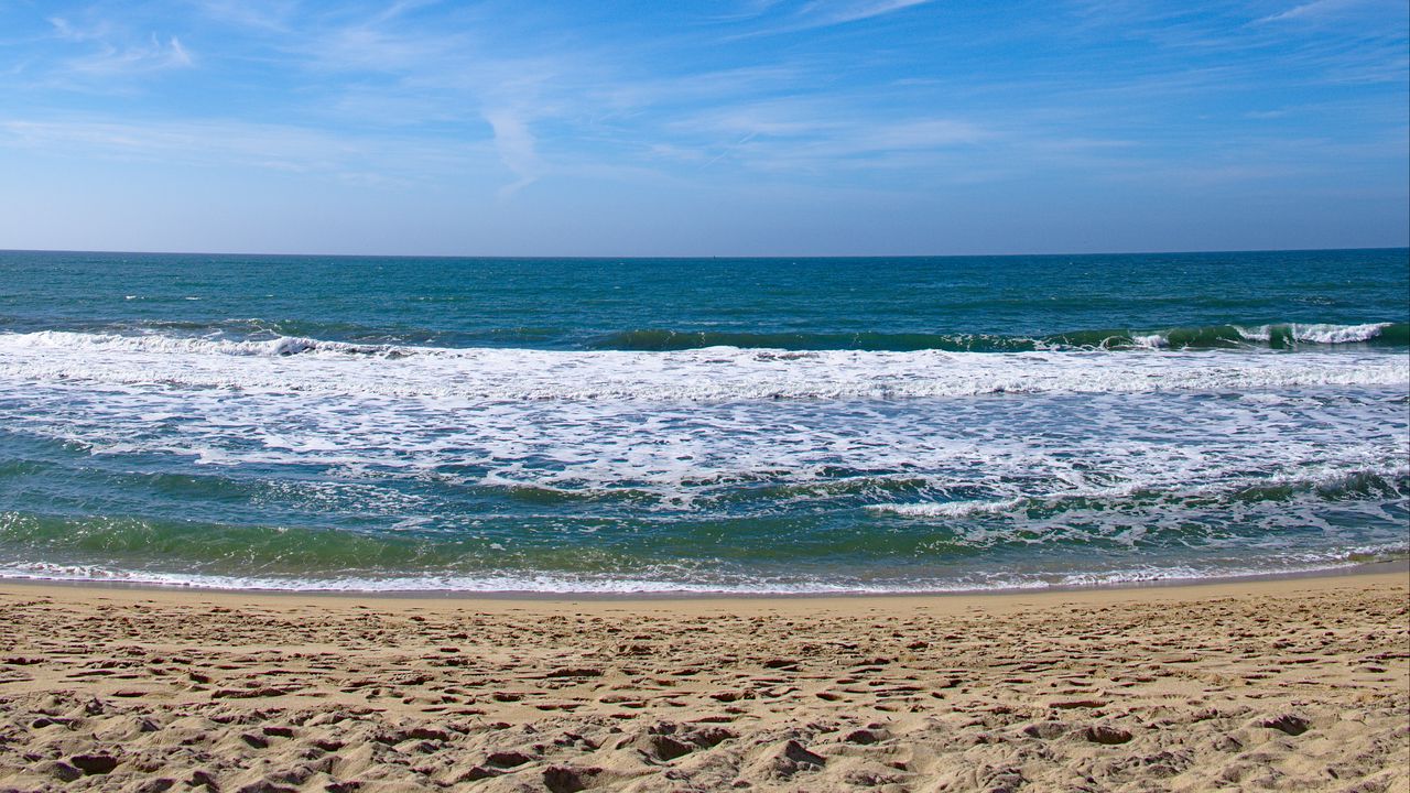 Wallpaper sea, coast, horizon, sand, sky