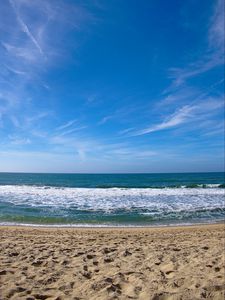 Preview wallpaper sea, coast, horizon, sand, sky