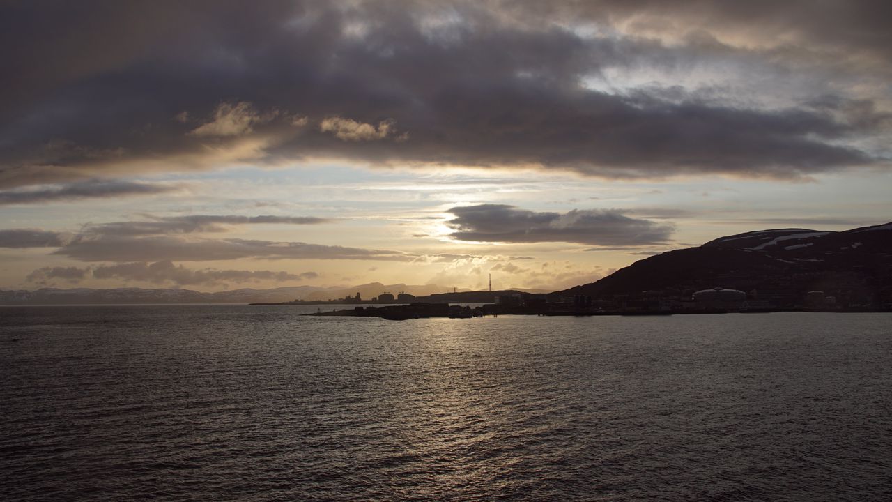 Wallpaper sea, coast, island, evening, clouds