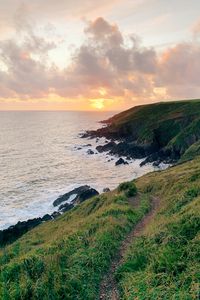 Preview wallpaper sea, coast, path, sunset, landscape
