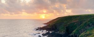 Preview wallpaper sea, coast, path, sunset, landscape