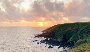 Preview wallpaper sea, coast, path, sunset, landscape