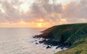 Preview wallpaper sea, coast, path, sunset, landscape