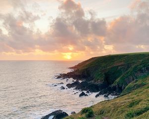 Preview wallpaper sea, coast, path, sunset, landscape