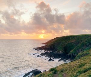 Preview wallpaper sea, coast, path, sunset, landscape