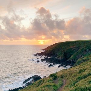 Preview wallpaper sea, coast, path, sunset, landscape
