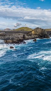 Preview wallpaper sea, coast, rocks, lighthouse, nature, landscape