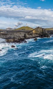 Preview wallpaper sea, coast, rocks, lighthouse, nature, landscape