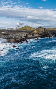 Preview wallpaper sea, coast, rocks, lighthouse, nature, landscape