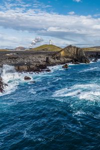 Preview wallpaper sea, coast, rocks, lighthouse, nature, landscape