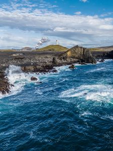 Preview wallpaper sea, coast, rocks, lighthouse, nature, landscape