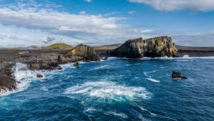 Preview wallpaper sea, coast, rocks, lighthouse, nature, landscape