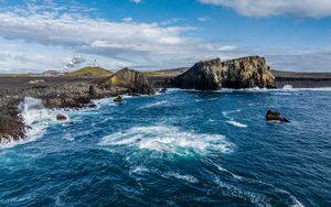 Preview wallpaper sea, coast, rocks, lighthouse, nature, landscape