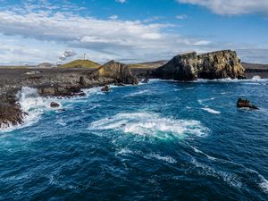 Preview wallpaper sea, coast, rocks, lighthouse, nature, landscape