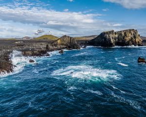 Preview wallpaper sea, coast, rocks, lighthouse, nature, landscape