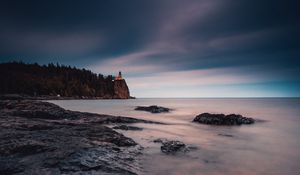 Preview wallpaper sea, coast, rocks, cliff, lighthouse