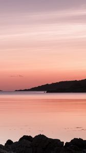 Preview wallpaper sea, coast, rocks, landscape, pink