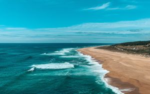 Preview wallpaper sea, coast, sand, horizon, waves
