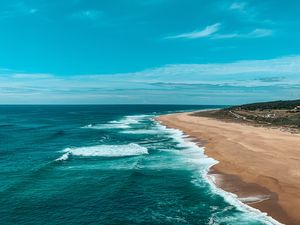 Preview wallpaper sea, coast, sand, horizon, waves