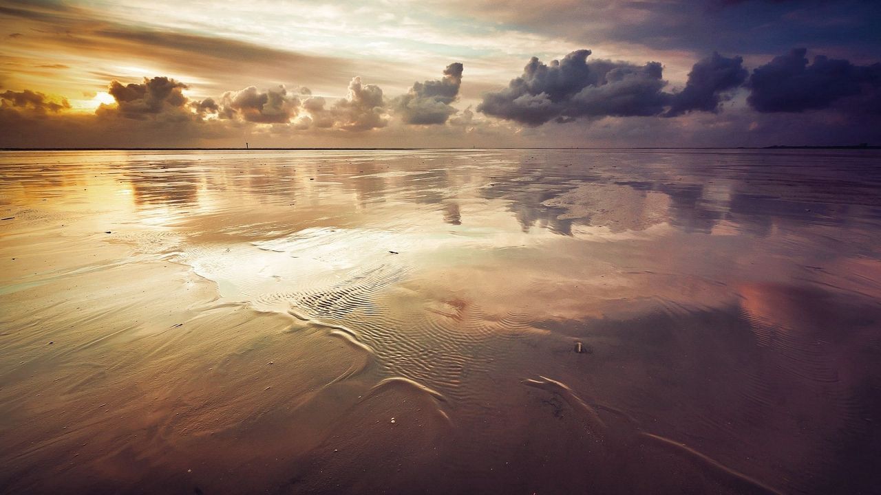 Wallpaper sea, coast, sand, evening, surface, outflow