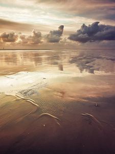 Preview wallpaper sea, coast, sand, evening, surface, outflow