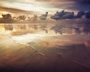 Preview wallpaper sea, coast, sand, evening, surface, outflow