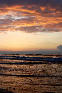 Preview wallpaper sea, coast, sand, wet, clouds, air, evening