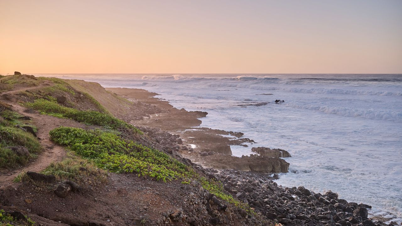 Wallpaper sea, coast, stones, grass, nature