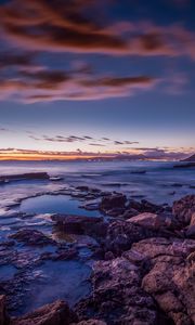 Preview wallpaper sea, coast, stones, sunset, spain