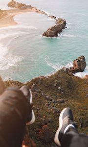 Preview wallpaper sea, coast, stones, legs, overview