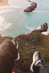 Preview wallpaper sea, coast, stones, legs, overview