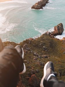 Preview wallpaper sea, coast, stones, legs, overview