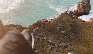 Preview wallpaper sea, coast, stones, legs, overview
