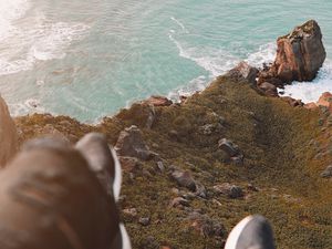 Preview wallpaper sea, coast, stones, legs, overview