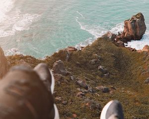 Preview wallpaper sea, coast, stones, legs, overview