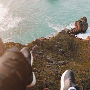 Preview wallpaper sea, coast, stones, legs, overview