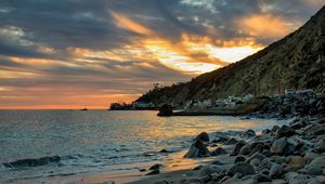 Preview wallpaper sea, coast, stones, buildings, bay