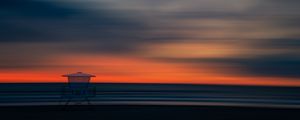 Preview wallpaper sea, coast, sunset, horizon, sky, clouds, dark