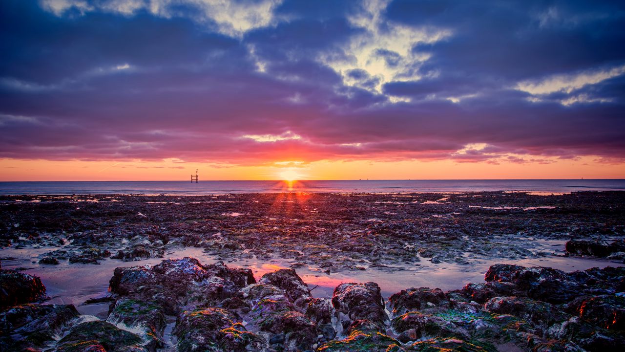 Wallpaper sea, coast, sunset, horizon, sky, twilight