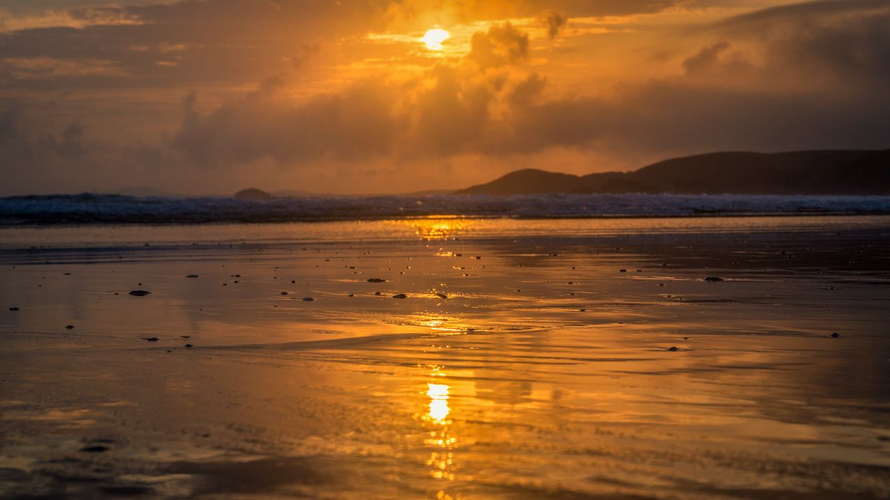 Wallpaper sea, coast, sunset, water, sunlight