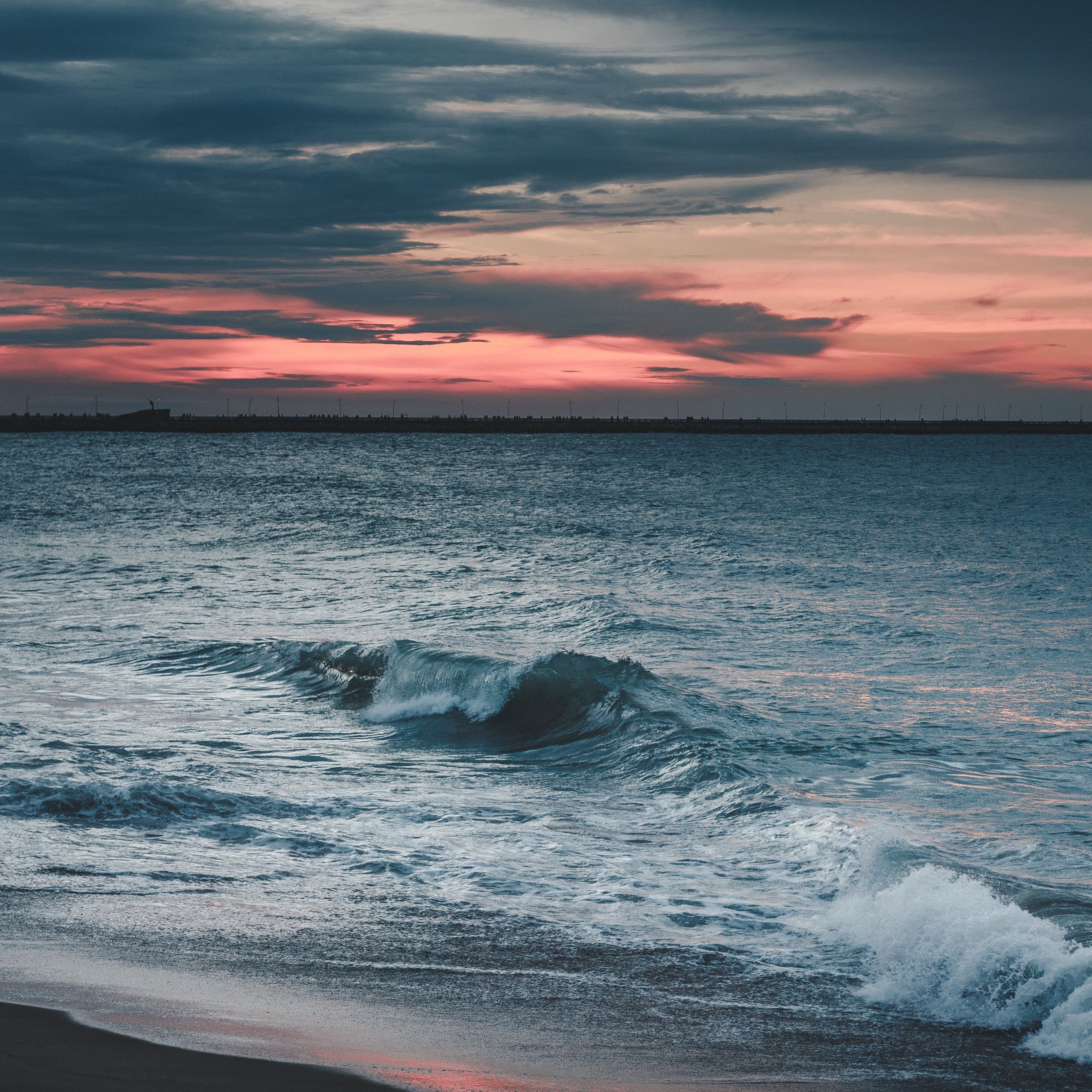 Download Wallpaper 2780x2780 Sea Coast Wave Surf Twilight Horizon