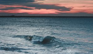 Preview wallpaper sea, coast, wave, surf, twilight, horizon