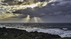 Preview wallpaper sea, coast, waves, sunset, landscape