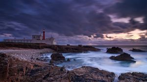 Preview wallpaper sea, evening, lighthouse, portugal, coast