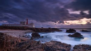 Preview wallpaper sea, evening, lighthouse, portugal, coast