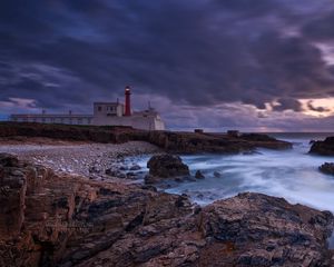 Preview wallpaper sea, evening, lighthouse, portugal, coast