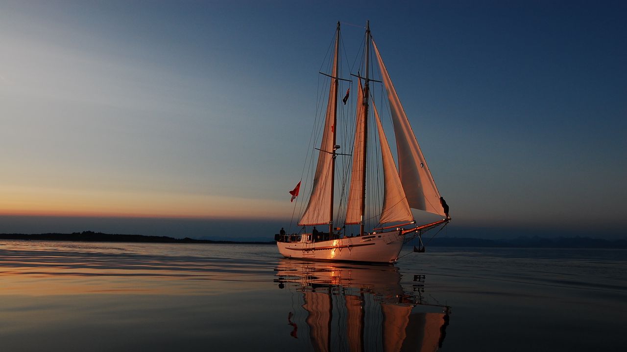 Wallpaper sea, evening, yacht, reflections, sunset sail, vacation