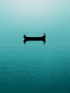 Preview wallpaper sea, fishermen, boat, fishing, minimalism