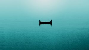 Preview wallpaper sea, fishermen, boat, fishing, minimalism